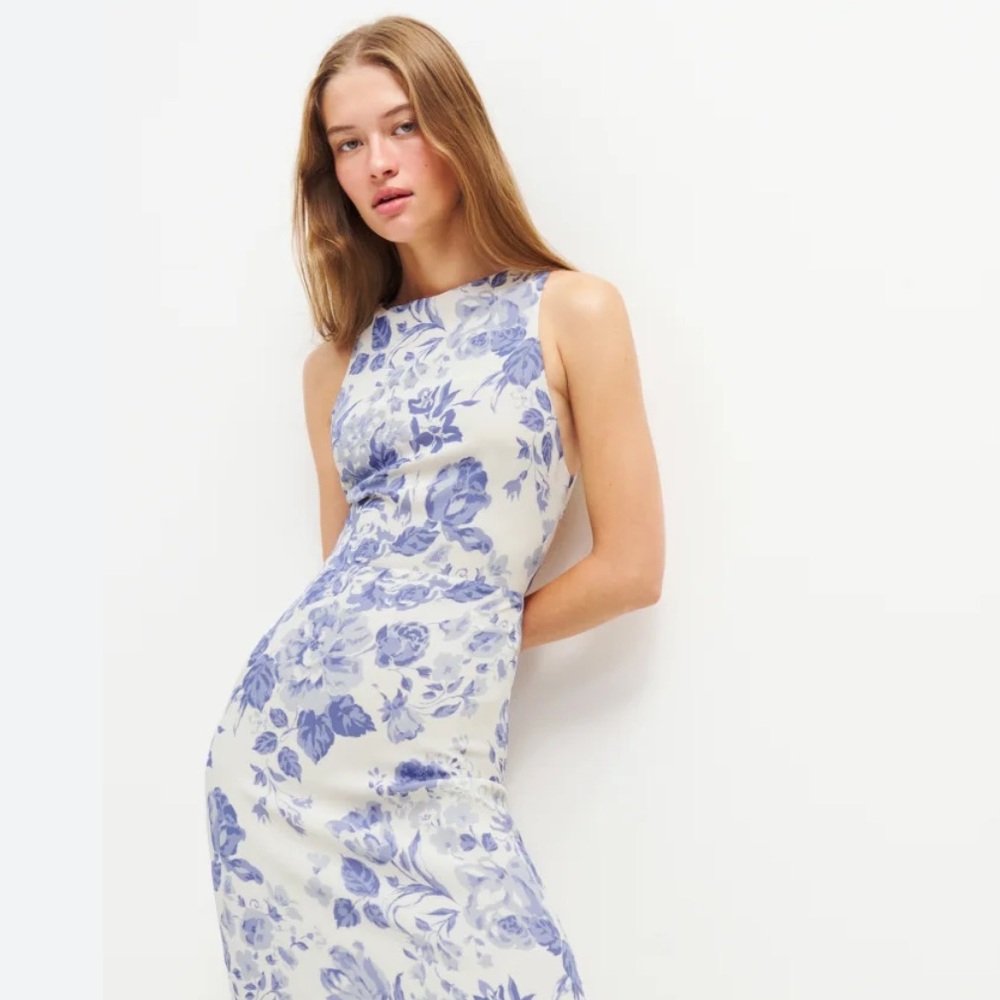 Reformation Ladri Maxi Dress Lucerne Blue and White Floral Print Size 4